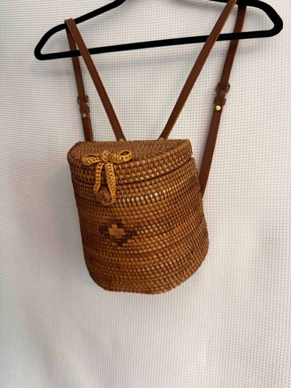 Rattan Woven  Backpack with leather straps